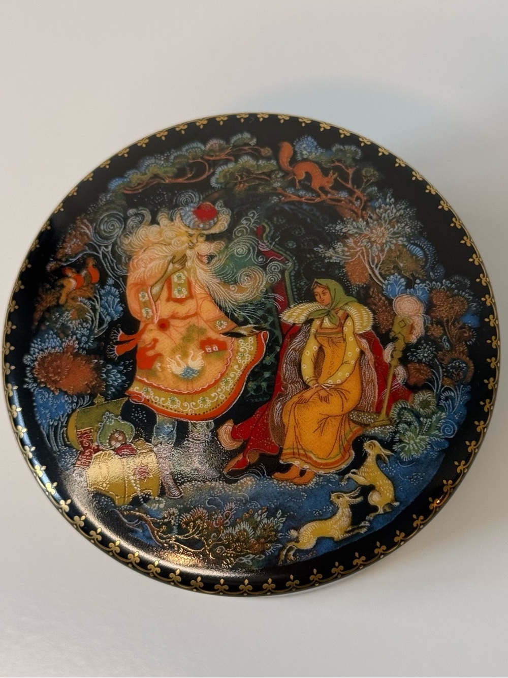 Vintage USSR Palekh Style Box Morozko Fairy Tale Porcelain 1990